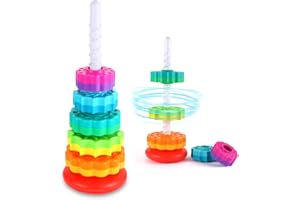 LMTNNB Spinning Stacking Toys - Rainbow Tower, Kids Stackable Spinning Toy, Educational Toy for Toddlers 1-3, Strong ABS Plastic, Color & Shape Recognition, Builds Sensory & Motor Skills