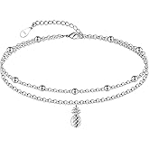 CHIC & ARTSY 925 Sterling Silver Ankle Bracelets for Women, Adjustable Layered Foot Chains with Nature & Symbol Charms, Lightweight Comfort Fit Boho Beach Everyday Jewelry