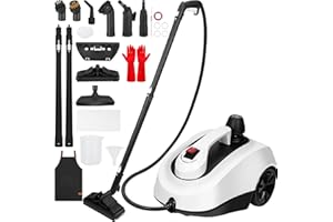 STRCEAT Steam Cleaner,Multipurpose Neat Canister Steamer with 21 Accessories, 5 Mins Heating with 1.5L Tank,Rolling Cleaning Machine for Carpet, Floors,Windows,Mirrors,Glass and Cars (White1)