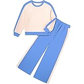 Hipea Girls Clothes 2 Piece Colorblock Clothing Set Long Sleeve Tops Wide Leg Pants Sweatsuits Fall Girls Outfits Size 6-14Y
