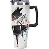 Quteprint 40oz Insulated Stainless Steel Tumbler with Handle, Music Notes Piano Leakproof Water Bottles Travel Mug with Lid And Straw for Water, Iced Tea Or Coffee for Most Car Cup Holder