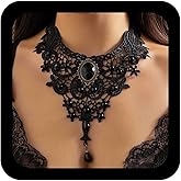 Andelaisi Gothic Lace Choker Necklace Black Tassel Pendant Necklace Vintage Gem Collar Necklace Black Water Drop gemstone Chain Necklace Jewelry for Women