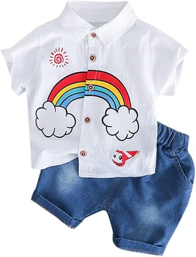 Berimaterry Conjuntos Bebé NiñO,2019 Verano Ropa ReciéN Nacidos Mangas Cortas Camiseta De Dibujos Animados T-Shirt Estampado Tops Y Pantalones Verano Ropa Conjunto De Dos Piezas Arcoiris con Cuello: Amazon.es: Ropa y accesorios