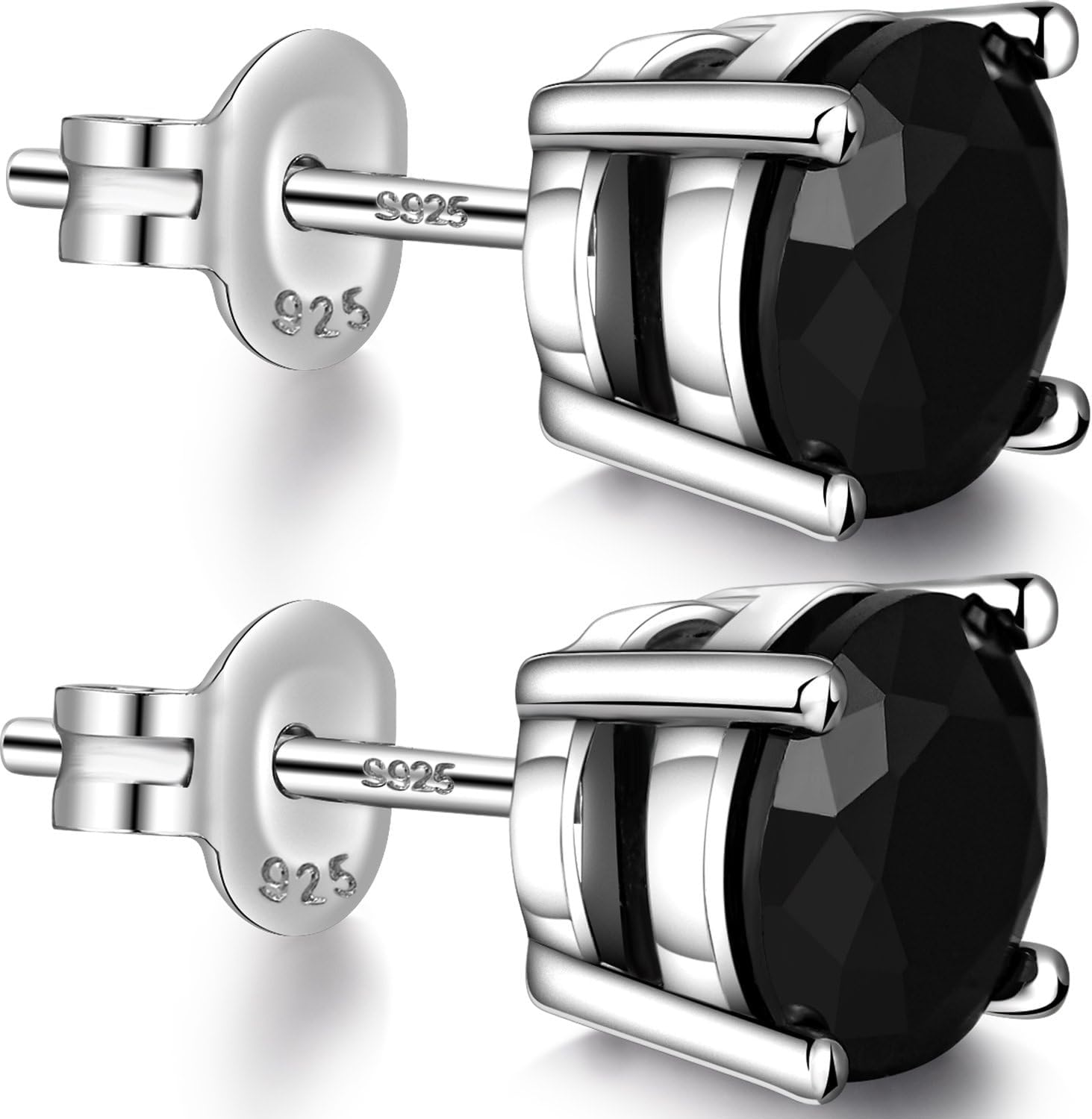 Black Stud Earrings Cubic Zirconia Diamond Earring for Men Sterling Silver Black Diamond CZ Stud Earring for Women Hypoallergenic Small Studs 4MM — image 1
