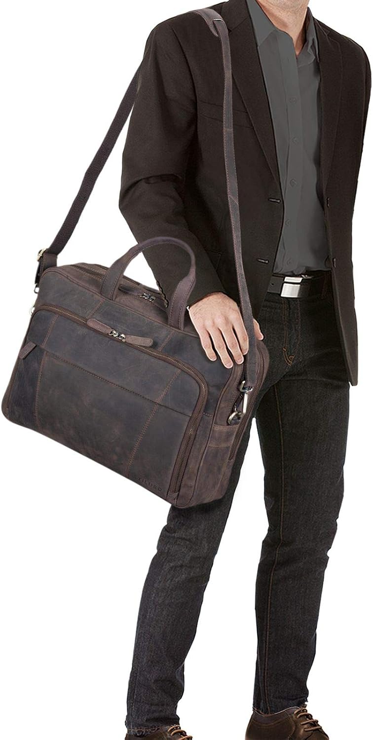 STILORD 'Jaron' Large Shoulder Bag Leather Men Women XL Laptop Bag 15.6 inches College Bag Portfolio Business Bag Genuine Leather - Image 3