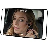 LUXIQUE Rechargeable LED Sun Visor Mirror &ndash; 3 Dimmable Light Modes, Portable Makeup and Vanity Mirror, Weather-Resistant, Detachable Stand, Universal Fit, Perfect for Beauty, Grooming, Travel (Black)