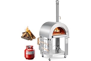 VEVOR Dual Fuel Giant Pizza Oven Outdoor, 26" Artisan Large Pizza Ovens, Pellet & Propane Gas Kiln Pizza Maker with Wheels, Pizza Stone, Multi Fuel Cooker for Camping & Backyard