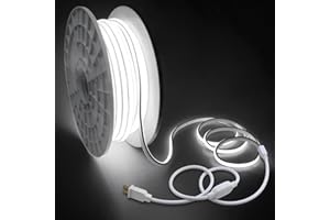 Samsion 200FT COB Led Strip Lights Outdoor Plug in LED Rope Light for Outside Waterproof 1 Roll Bright White AC 110~120V High Voltage 288Leds/M 6000K 60M Flexible COB LED Light for Decor