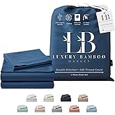 LB Luxury Bamboo Market | Split King Size Sheet Set | 2 Fitted Sheets for Sleep Number & Adjustable Beds | Organically Grown | Ultra Soft & Cooling |100% Viscose | 17" Deep Pocket [Midnight Blue]