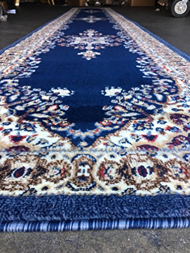 Traditional Persian Area Rug Dark Navy Blue Design 510 (31 inch X 15 feet 8 inch)