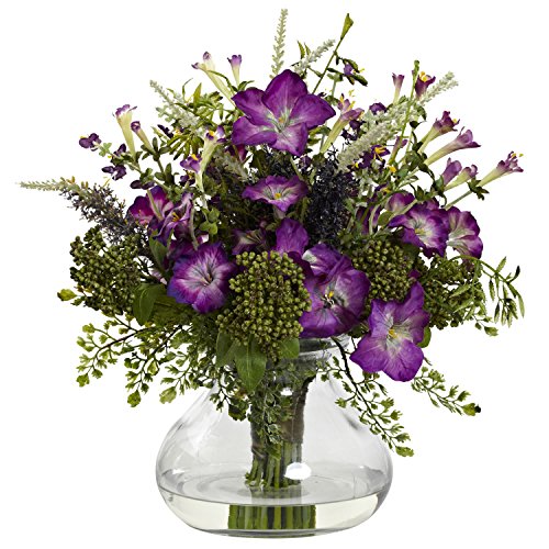 Large Mixed Morning Glory Silk Flower Arrangement w/ Vase