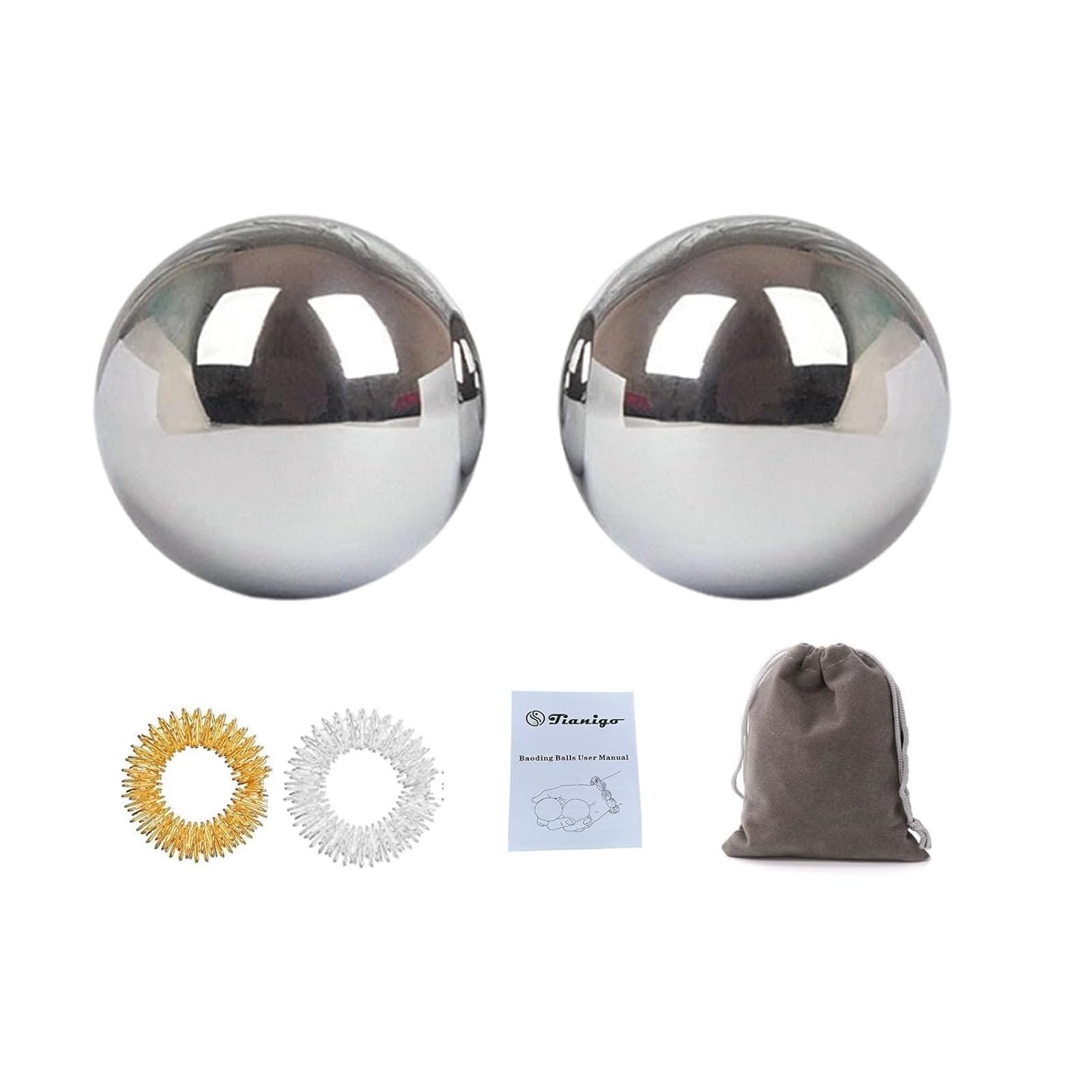 Photo 1 of *ONLY 1 BALL* Tianigo Stainless Steel Baoding Balls Set, 2 Inches Chinese Health Balls, Metal Stress Relief Hand Massage Balls No Chime for Hand Exercise, Hands Therapy