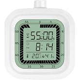 4 in 1 Visual Digital Timer Without Backlight, Easy Set Alarm Clock Humidity Temperature Monitor, Magnetic Wall Mount Kitchen Study Timer for Classroom Office Bedroom White