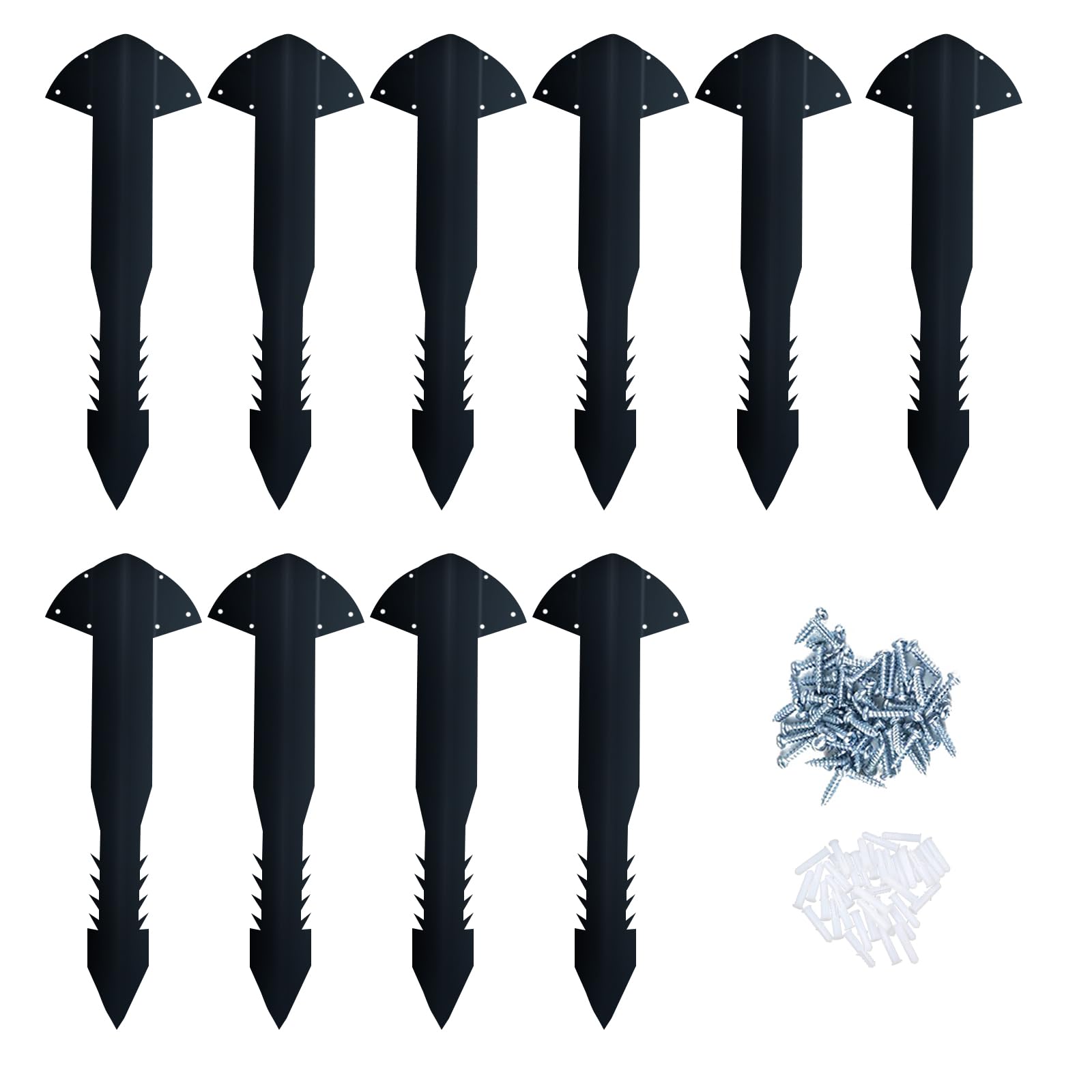 Railway Sleeper 10 Pack, Metal Sleeper Brackets, Galvanised Steel Garden Stakes Straight Edge Timber Heavy Duty Fence Post Spikes for Planter Garden Bed, Driveway Path Edging Stakes