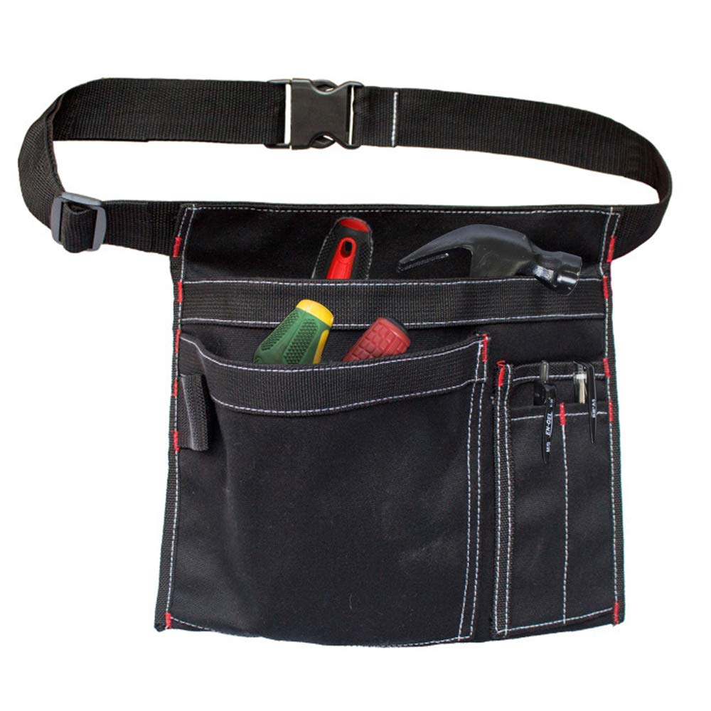 Cyleibe Tool Belt Pouch, 12OZ Multifunctional Canvas Waist Apron Tool Pocket Bags with Adjustable Belt Clip for Workshop Storage/Wood Working Tools/Screwdriver Pouch/Garden - Black