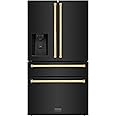 ZLINE Autograph 36 in. Black Steel Counter-Depth Refrigerator with Gold Handles (RFMZ-W-36-BS-G)
