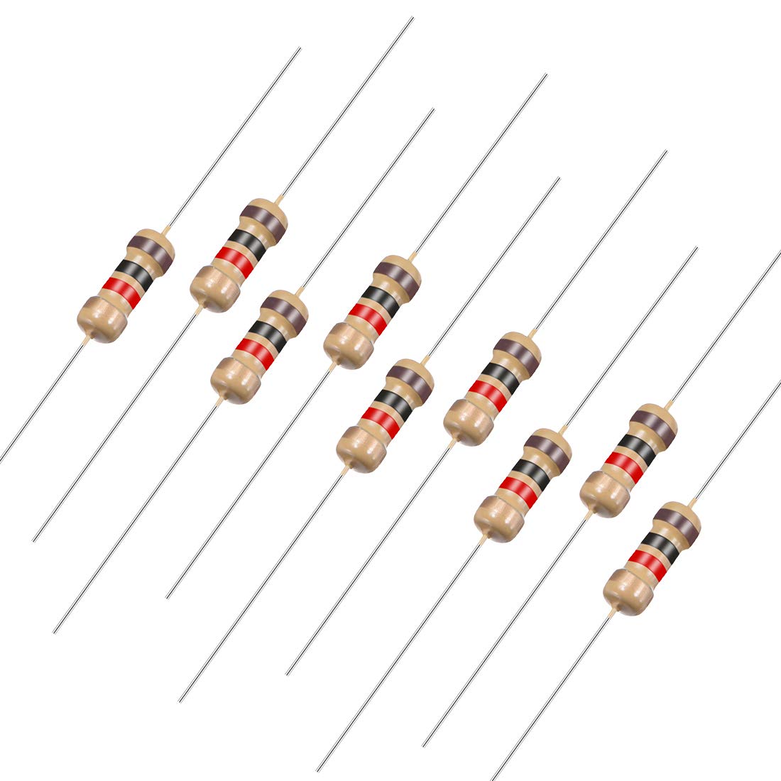 Sourcingmap 500Pcs 1K Ohm Resistor, 1/4W 5% Tolerance Carbon Film Resistors, 4 Bands for DIY Electronic Projects and Experiments