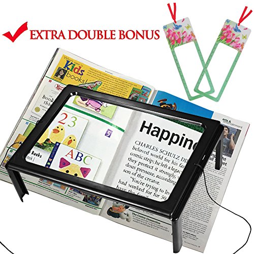 MagniPros 3X Hands-Free Full Page Magnifier with 4 Ultra Bright Built in LED Lights & Bonus Bookmark Magnifiers