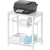 NANANARDOSO Label Holder for Thermal Printer with Basket,Wooden Label Holder for Shipping Label Printer,Sticker Roll Holder for Home, Office Small Business,White