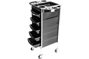 Byya Beauty Salon Trolley Cart with 5 ABS Drawers and Metal Holder with Rubber Castor Rolling Wheels for Stylist Hairdresser, Beauty Furniture Hair Styling Storage Station Color Tray