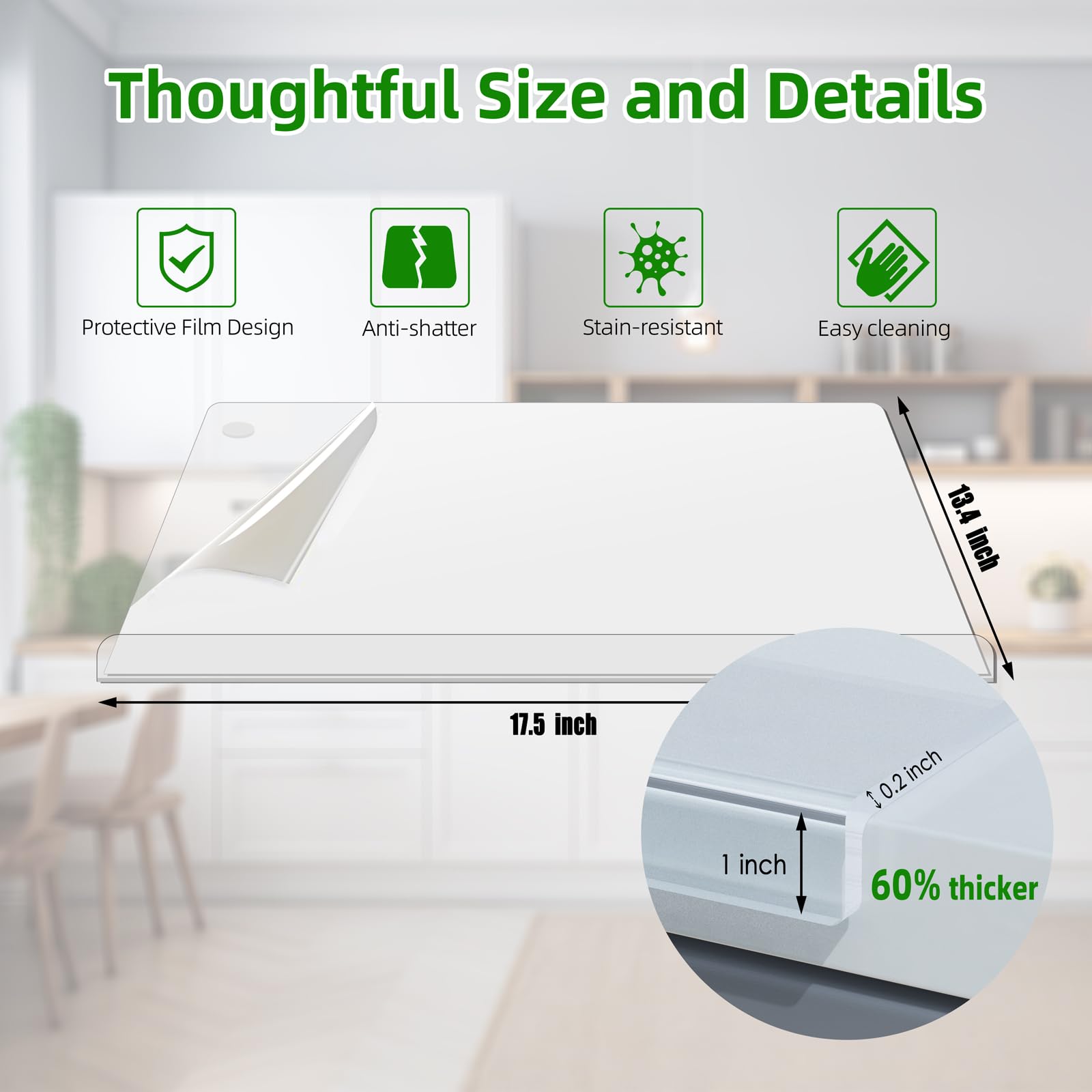 Acrylic Cutting Board with Counter Lip,17.5