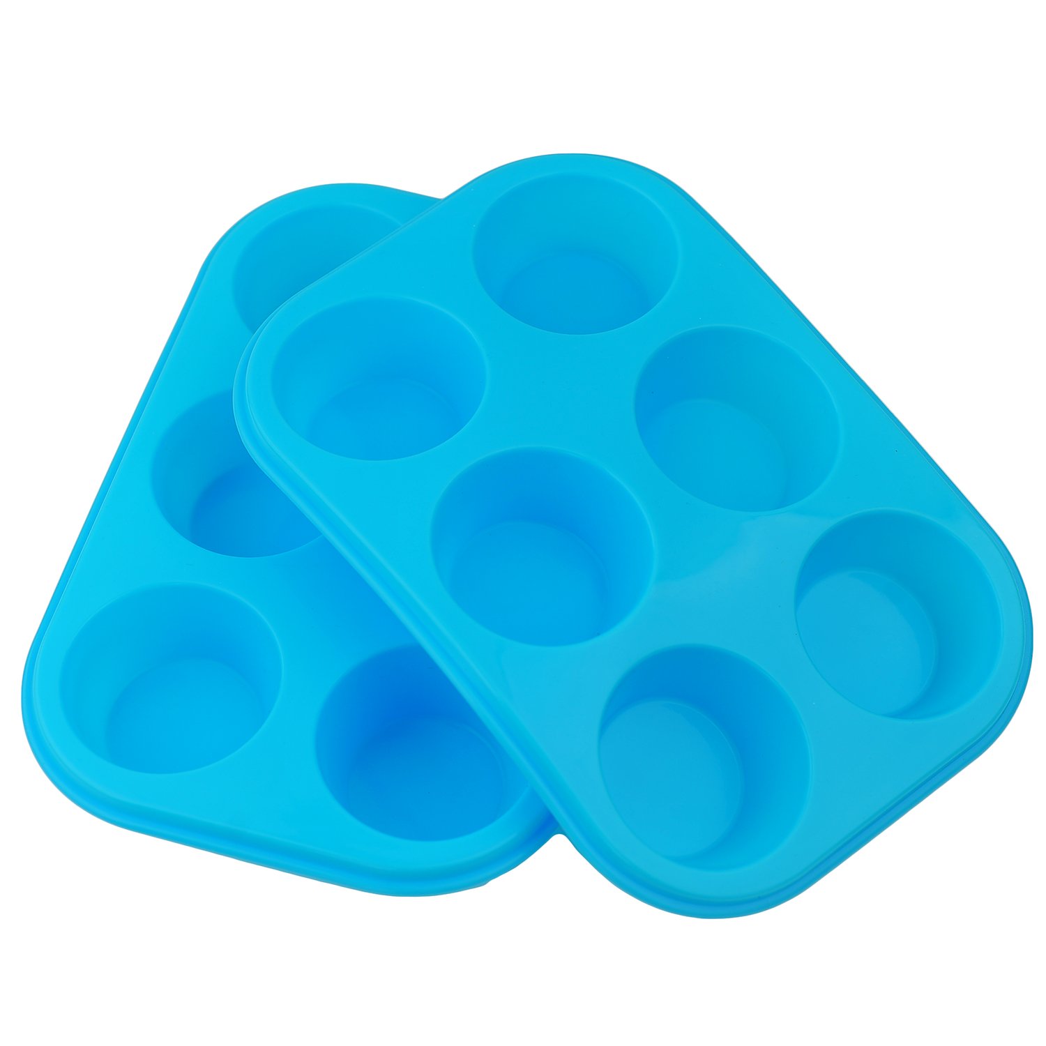 Selecto Bake 2 X Silicone Bun/Muffin Tray Non Stick Baking Cupcake Mould 6 Cup Pan Food Grade (Blue)