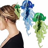 2 PCS Novelty Ocean Jellyfish Hair Claw Clip Fantasy Animal Hair Clips Cellulose Acetate Hairpin Big Claw Clips Fashion Anti-slip Hair Accessories for Women Girls Hairstyle Decoration (Blue, Green)