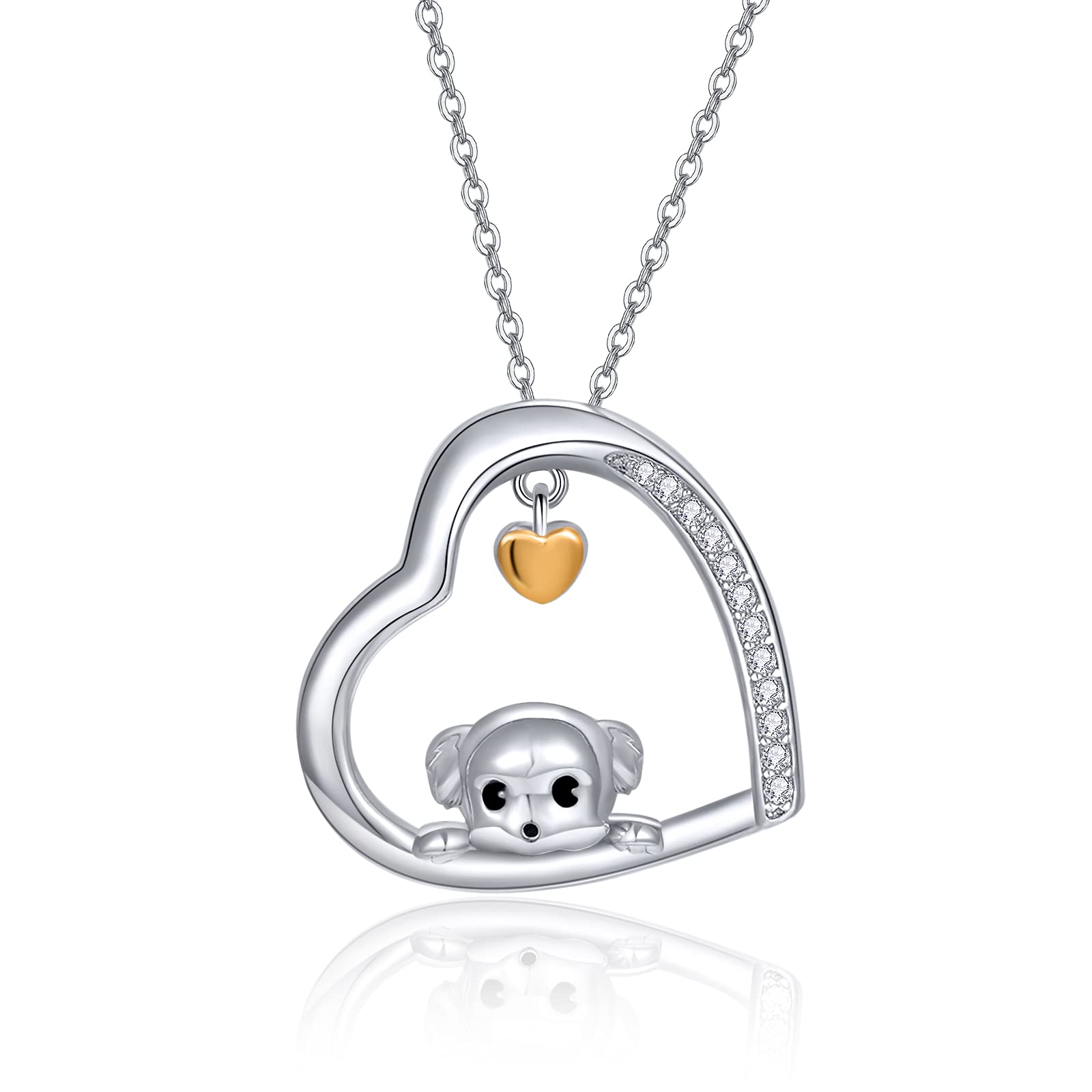 praymos Dog Necklace 925 Sterling Silver Love Heart Pendant Cute Puppy Animal Jewelry Memorial Gifts for Women 18'' + 2'' Adjustable Chain