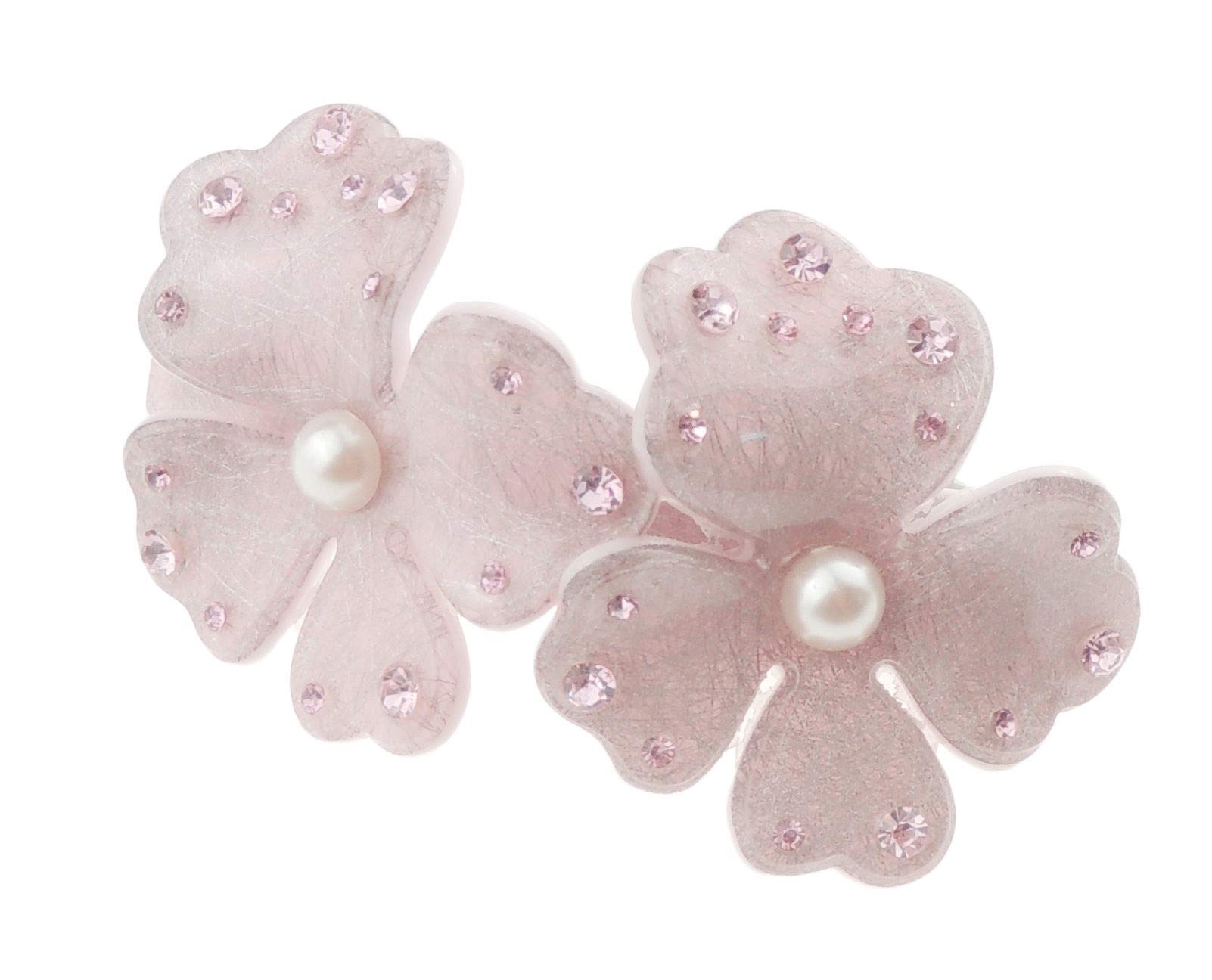 Womens Girls Crystal Rhinestone Diamante Wedding Bridal Party Evening Ponytail Fine Hair Accessories Formal Occasion Barrette Hairpin Grip French Spring Clip Faux Pearl Flower Floral Daisy Light Pink