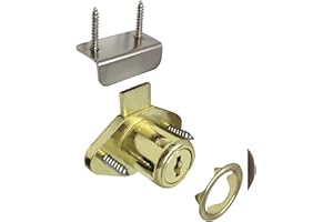 Desunia Office Desk Lock for Drawer & Door - 7/8" (.875") Bore - Polished Brass - Keyed Alike - Includes Escutcheon Trim Ring, Strike, & Screws - 1 Lock
