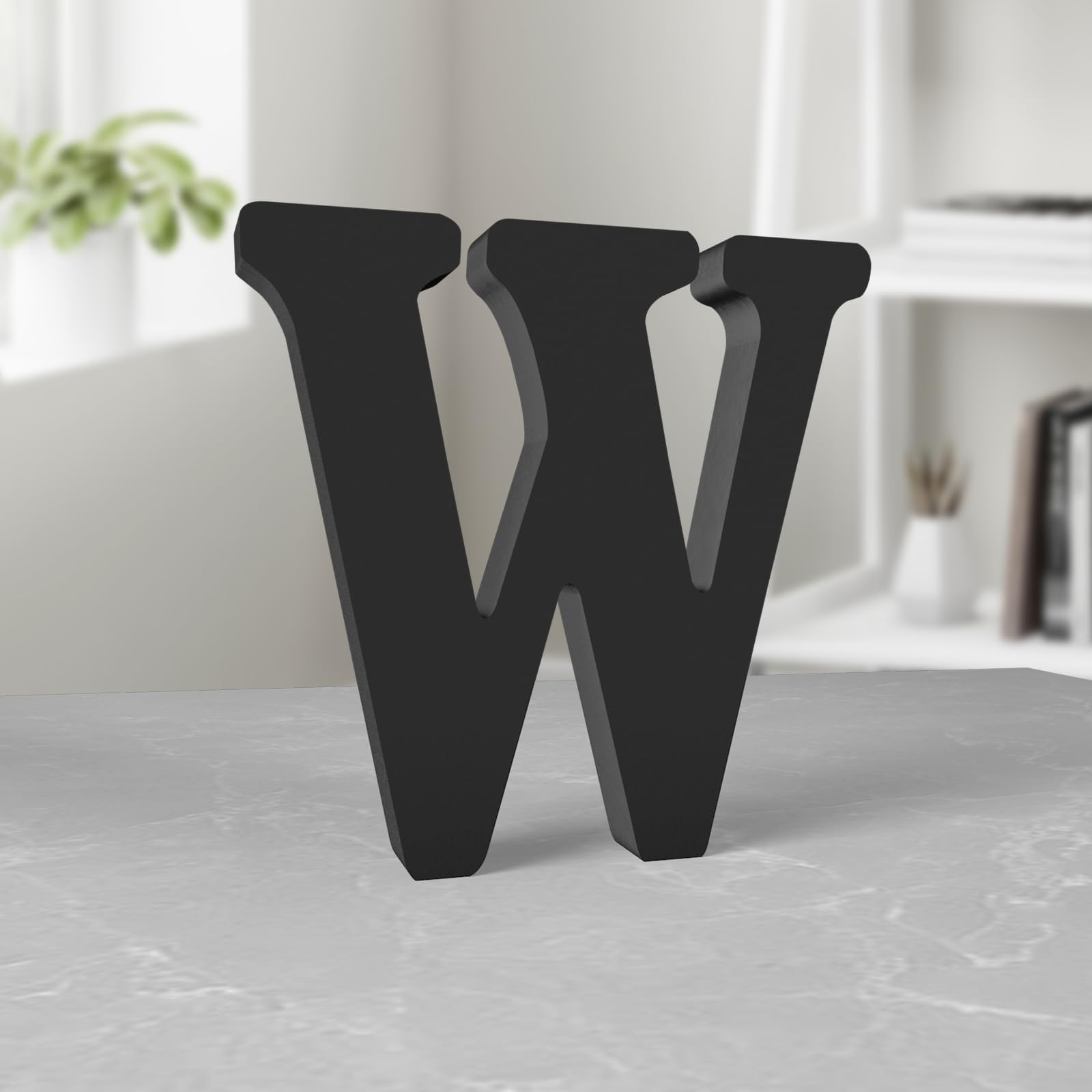 Aruatu 6 Inch Black Wood Letters for Wall Decor - Unfinished Decorative Standing Letter Slices for Sign Board Decoration, Craft, Home Party Projects (W)