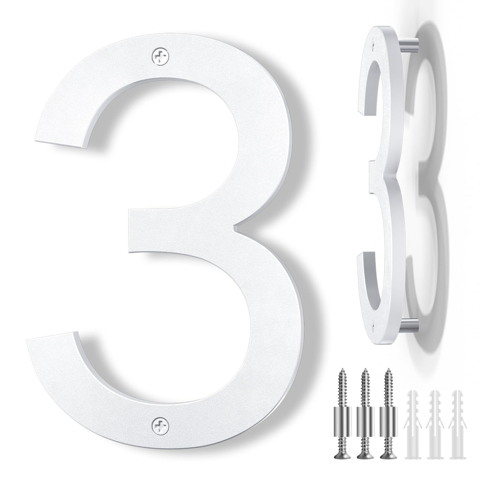 Photo 1 of IVERRA 8 Inch Large Floating House Numbers, White Modern House Number for Outside, Home Address Numbers for Outdoor Garage Gate Wall Street (3)