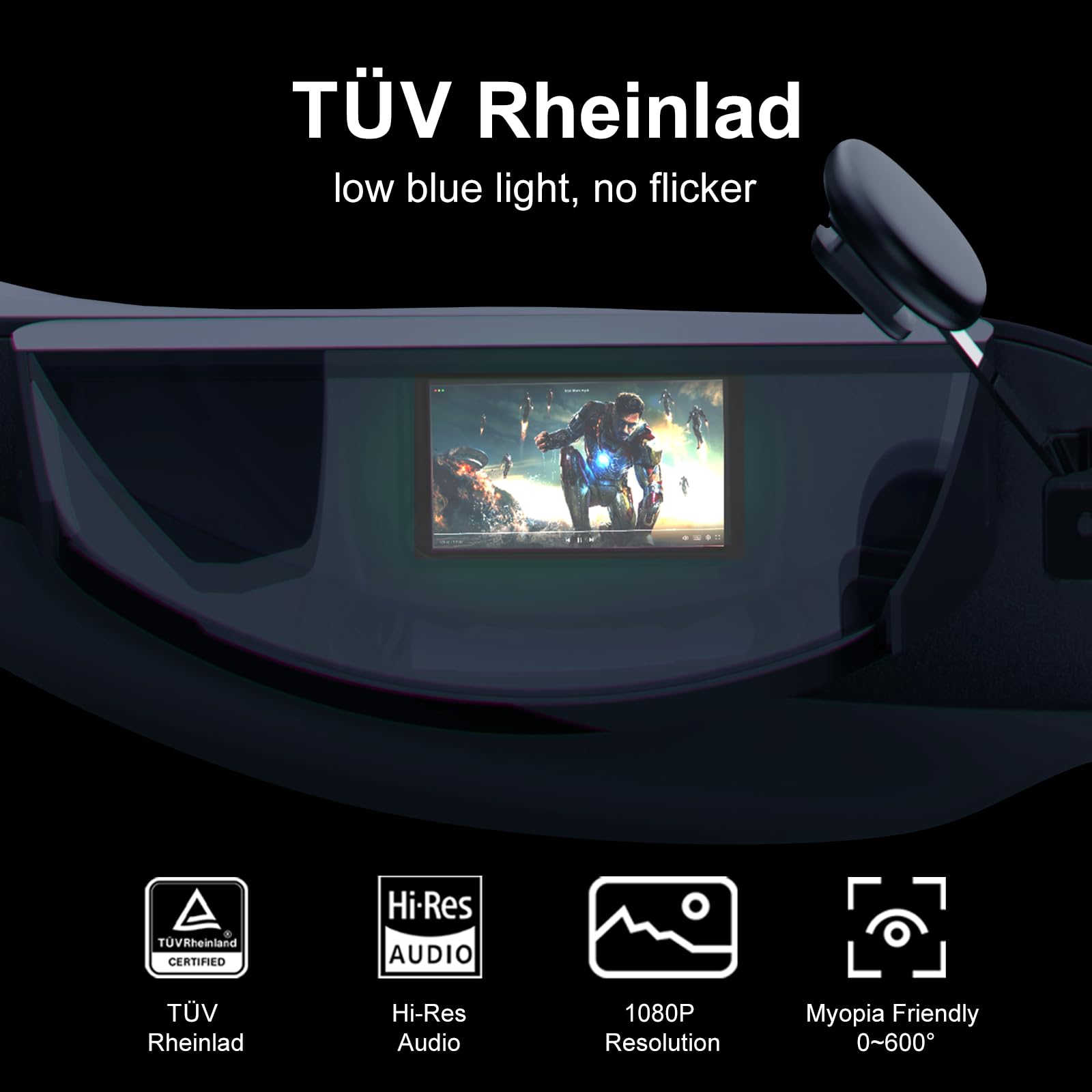 TQSKY T1 AR Glasses C-Port Direct Connection, Smart Glasses with 150'' 1080P HD Screen, up to 600D Myopia Adjustment, for Large-Screen Entertainment, Home Theater, Travel, Outdoor Camping