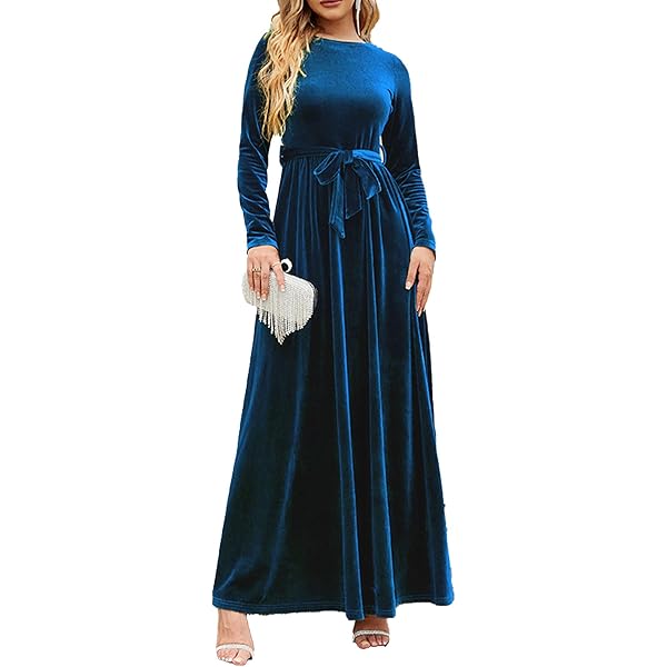 Amazon.com: Glkaend Blue,S, Women's Velvet Maxi Dress Long Puff Sleeve V  Neck Elastic High Waist Cocktail Party Bridesmaid Dresses : Clothing, Shoes  & Jewelry
