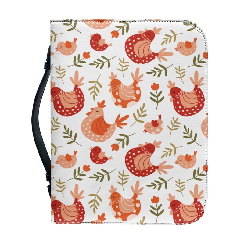 Garronmavis Cartoon Rooster Women's Bible Cover Chicken Painting Bible Bag with Pockets Animal Arts Bible Case for Pilgrimage - M