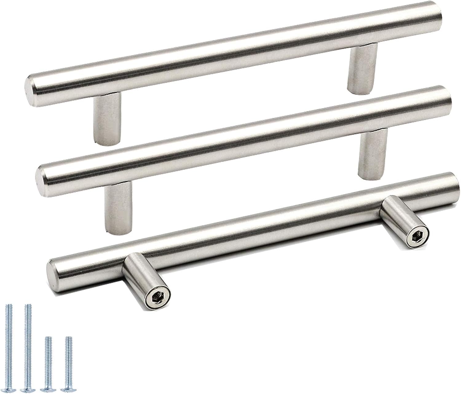goldenwarm 10 Pack Brushed Nickel Kitchen Cupboard Handles 5in Hole Center Drawer Handles, Round T Bar Cabinet Pulls Stainless Steel Drawer Pulls