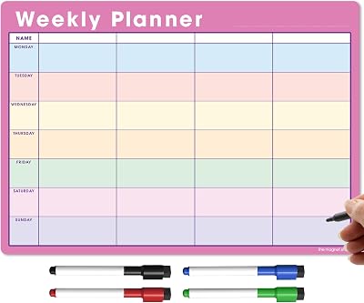 The Magnet Shop TMS A3 Magnetic Weekly Planner Whiteboard with 4 Free Pens