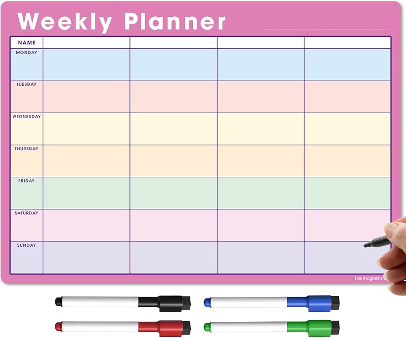 The Magnet Shop TMS A3 Magnetic Weekly Planner Whiteboard with 4 Free Pens