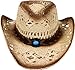 Men's & Women's Western Style Cowboy / Cowgirl Straw Hat with Bull  Big Bead Band - Beige