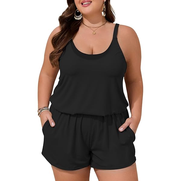 Aqua Green Swimwear Aqua Green Women's Keyhole Blouson Romper, Radiance  Multicolored, Medium Adjustable Strap Romper