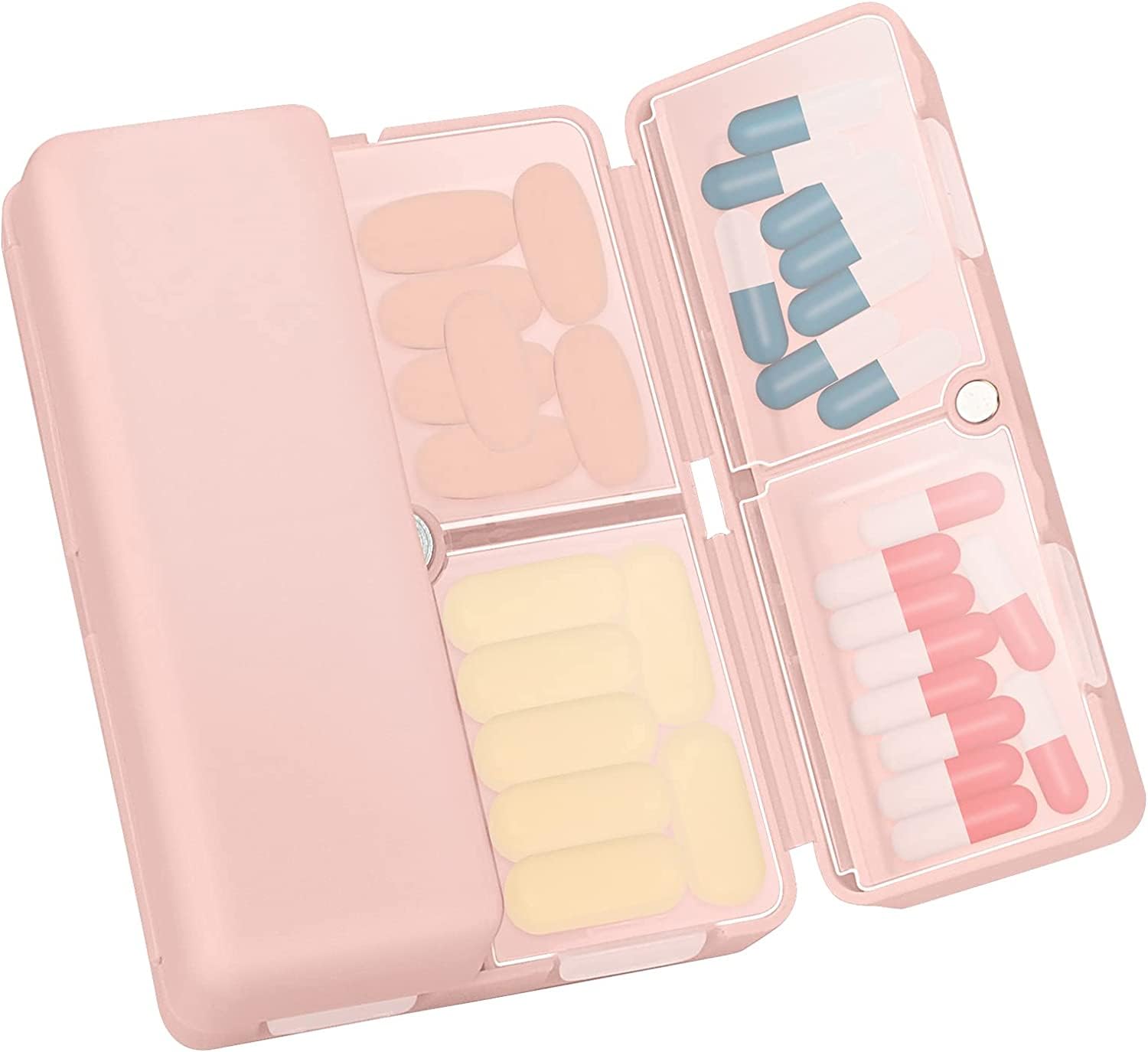 FYY 7 Day Pill Box Organiser - Travel Pill Case, [Folding Design][Large Capacity] Portable Pill Dispenser Container for Vitamins, Cod Liver Oil, Supplements, Medication Pink