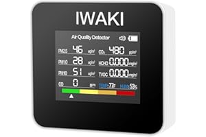 iwaki 9 in 1 Carbon Monoxide Detectors Portable CO Monitor Detects Carbon Monoxide (CO) Measures CO2 PM2.5 TVOC HCHO PM1.0 PM10 for Travelers Indoor Outdoor Home Kitchen Hotel Bedroom