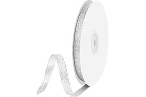 Quhora 3/8" X 50 Yards Silver Glitter Ribbon, Sparkly Metallic Fabric Ribbon for Crafts, Gift Wrapping, Wedding, Christmas Decoration