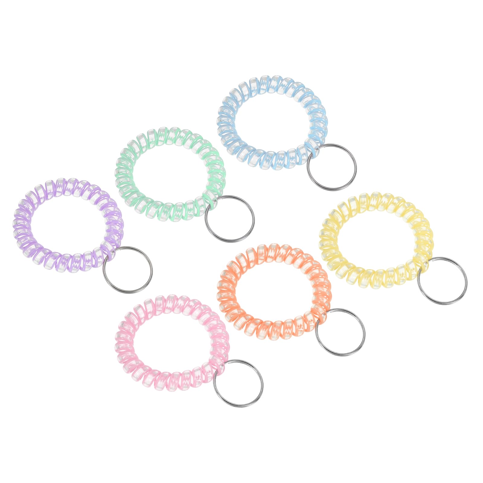 PATIKIL Stretchable Wristband Wristlet Keychain, 6 Pack TPU Spiral Wrist Coil Key Ring Holder for Outdoor Sport Gym Pool Sauna ID Badge, 6 Colors