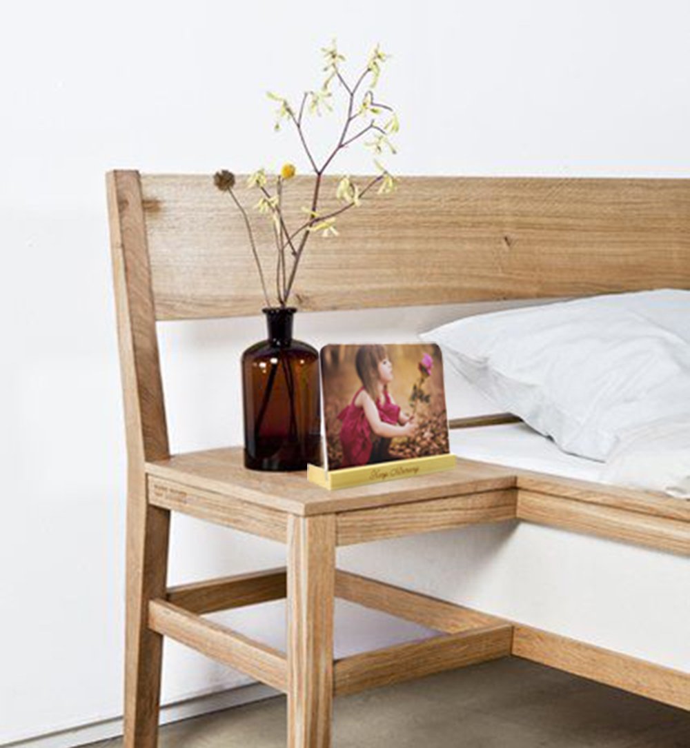 5x7 Clear Acrylic Picture Frame With Wood Holder - Round Corner Acrylic Glass Plate Picture Frame Stand on The Desk With a Wood Holder - Desk Calendar Display with Gift Box Package - SupperAcrylic