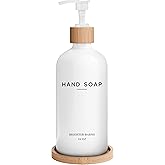 White Glass Hand Soap Dispenser Bathroom Set by Brighter Barns - Liquid Hand Soap Dispenser for Kitchen Sink - Boho Bathroom Pump Bottle Set - Minimalist Home Decor for Vacation Rental, Gifts (White)