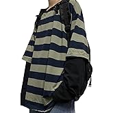 LAVASEON Harajuku Oversized Striped T-Shirt Long Sleeve Crew Neck Casual Matching Couple Streetwear Pullover