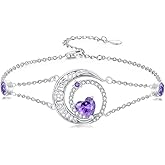 Dorunmo 925 Sterling Silver Moon Heart Birthstone Anklet Bracelets for Women Best Mother's Day Birthday Jewelry for Wife Girlfriend Mom Her