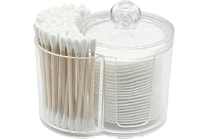 AkoSlale Qtip Holder for Bathroom – Dual-Compartment Cotton Swab & Cotton Pad Organizer, Clear Plastic Vanity Canister with Removable Dustproof Lid, Compact Countertop Storage Container