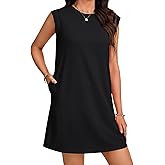 Umenlele Women's Sleeveless Round Neck Casual Loose Tank Dresses with Pockets